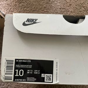 Never worn before, pink color, women’s size 10 Nike Air Max.